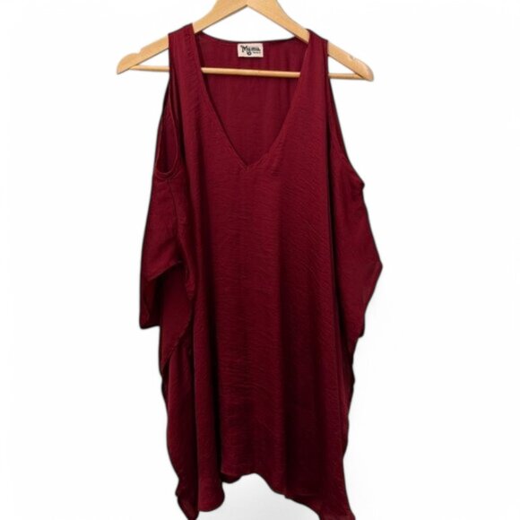 Show Me Your MuMu Tops - Show Me Your Mumu Peta-Boo Tunic Top Burgundy Cold Shoulder Flowy Size M Medium